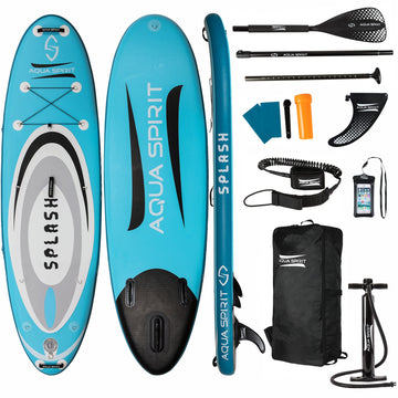 Aqua Spirit Splash Inflatable Stand Up SUP 9’x31”x6” Beginners Paddle Board For Kids/ Small Adults With Accessories, Paddle, Pump, Back Pack, Leash, Repair Kit, 2 Year Warranty - Packed Direct UK